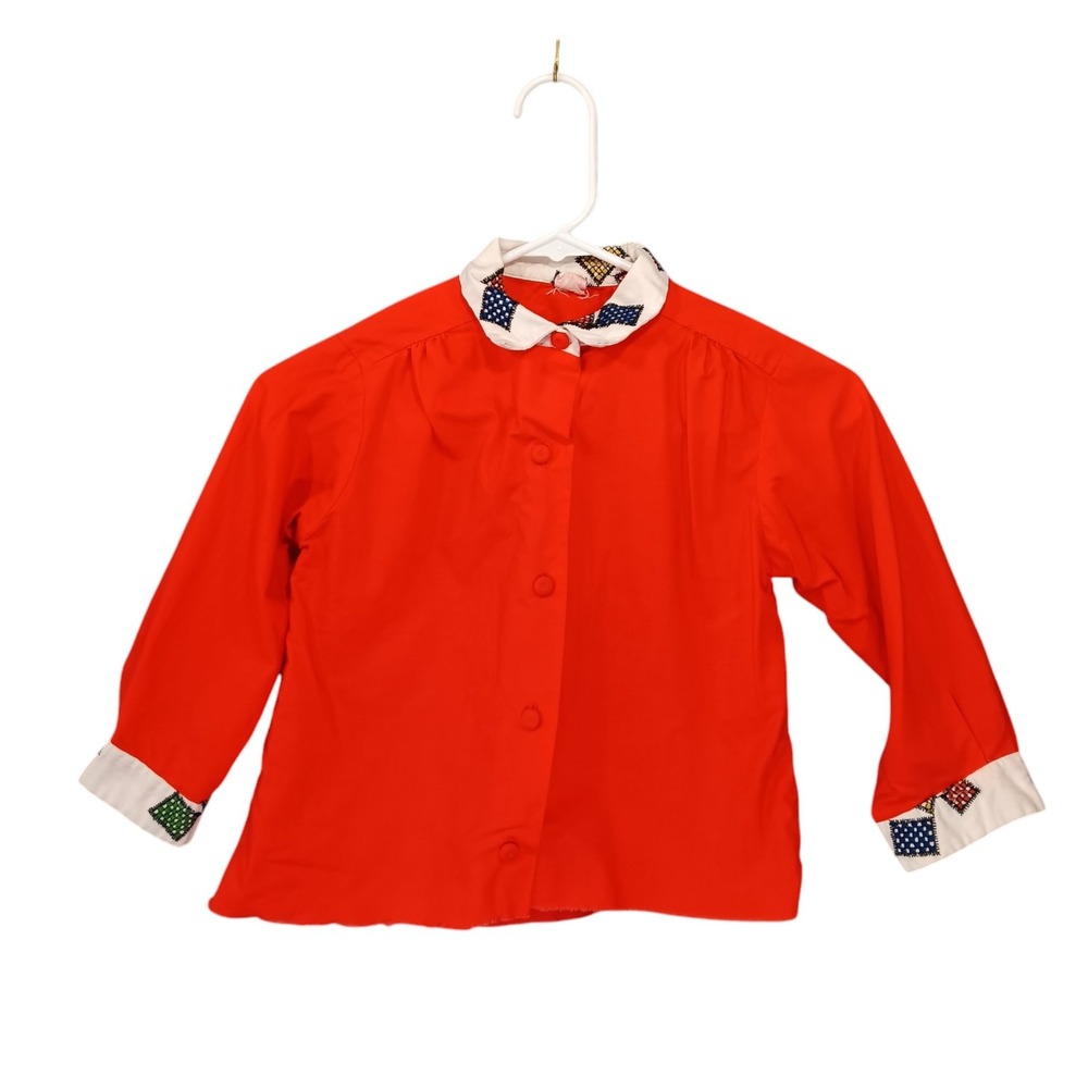 VTG Ruth of Carolina Girls Red Blouse‎ 1950s 1960s Embroidered Patch Top Medium